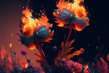 Glitch art flowers on fire