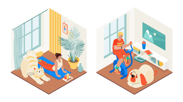 Home sports - modern vector colorful isometric illustration