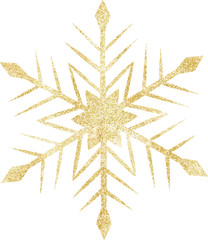Hand drawn golden snowflake, element on transparent background