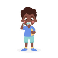 A child boy African American dark-skinned brushes his teeth. National Children’s Dental Health Month