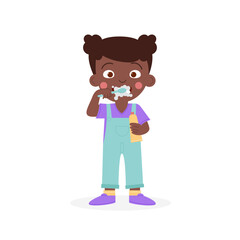 A child girl African American dark-skinned brushes her teeth. National Children’s Dental Health Month