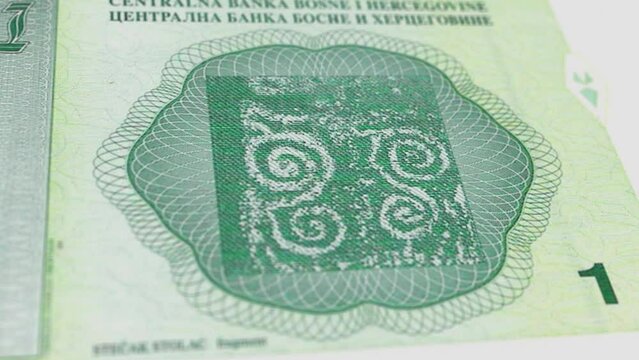 Bosnia Bosnia and Herzegovina Konvertibilna Marka 1 Banknotes, One Bosnia and Herzegovina Konvertibilna Marka, Tracking and Dolly Shots 1 Bosnia and Herzegovina Konvertibilna Marka banknote Observe