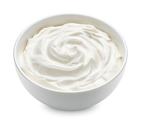 Bowl of yogurt isolated on white background