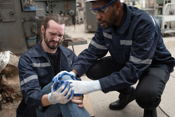 Technician engineer caucasian man worker leg accident in site work