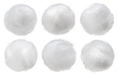 Balls of fluffy cotton wool isolated on white background
