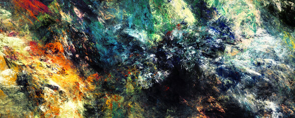 Naklejka na ściany i meble Art landscape paint. Bright artistic painting background. Abstract colours texture. Fractal artwork for creative graphic design