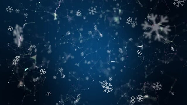 Glow 3D snowflake shape animation. Plexus point and line background. 3D Rendering.