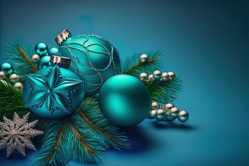Christmas decorations against a blue background. Great for banners, ads, cards and more. 