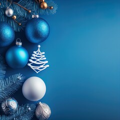 Christmas decorations against a blue background. Great for banners, ads, cards and more. 