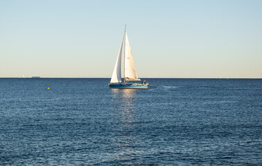 Sailboat in the italian sea, Liguria, Italy, Europe