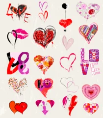 Zelfklevend Fotobehang collection of grungy hearts, design elements, vector illustration with paint strokes and splashes © Kirsten Hinte