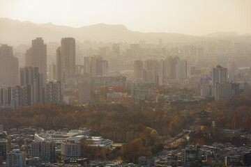 Seoul cityscape of sunset moment from the mountain
