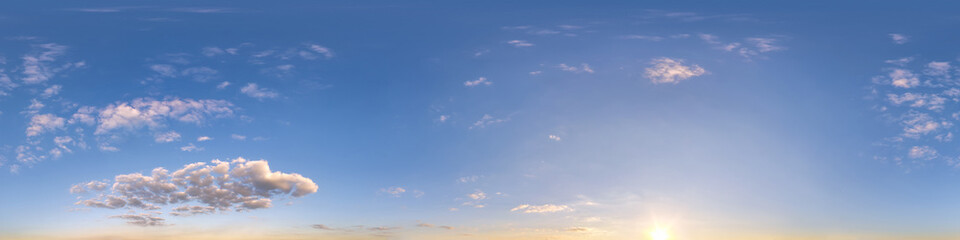 blue sunset sky with clouds as seamless hdri 360 panorama view with zenith in spherical...