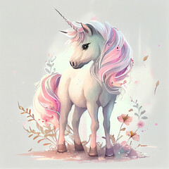 Obraz na płótnie Canvas Unicorn illustration for children design. Rainbow hair. Isolated. Cute fantasy animal.