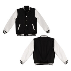Black And White Varsity Jacket Mock-Up on White Background PSD Files