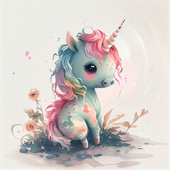 Unicorn illustration for children design. Rainbow hair. Isolated. Cute fantasy animal. - 550636772