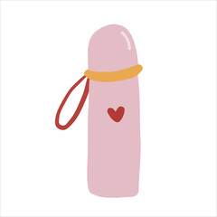 Hand-drawn cute isolated clip art illustration of pink thermos bottle