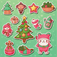Fototapeta premium A set of christmas decor, xmas attribute sticker collection pack. New-year collection