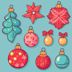 A set of christmas decor, xmas attribute sticker collection. New-year holidays