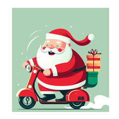 Happy Santa Claus delivery gifts with Motorcycle