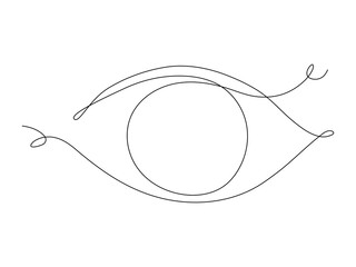 Continuous one line eye drawing. Hand drawn outline eye. Vector illustration isolated on white.