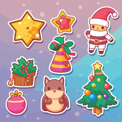 Christmas decoration sticker set, xmas attribute ornament sticker collection. New-year collection