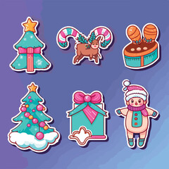 Obraz premium Christmas decoration sticker set, xmas attribute sticker collection isolated decoration. Multicolor