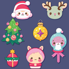Christmas decoration sticker set, xmas attribute printable sticker collection sheet. Winter collection