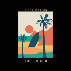 Summer Graphic Retro palm beach scene illustration vector t shirt print design