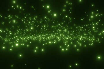 Abstract flying green particles of light on a black background - 550639150