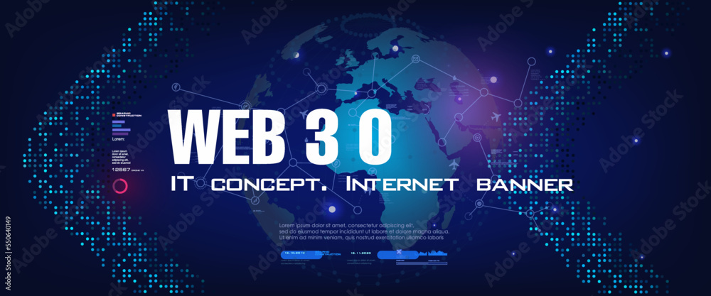 Poster web 3.0 internet new generation. unique internet network 3.0 worldwide communication portal of the f