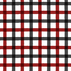 Gingham seamless pattern. Red and black watercolor checkered plaid, rustic tartan and buffalo check plaid vector background