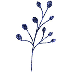 Blue Glitter Hand Drawn Flower Leaves Decorative Element