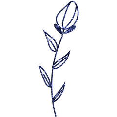 Blue Glitter Hand Drawn Flower Leaves Decorative Element