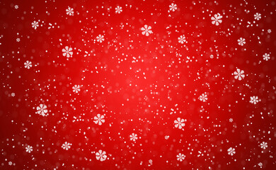 Christmas snowy winter design. Snow red background.  Blurred background