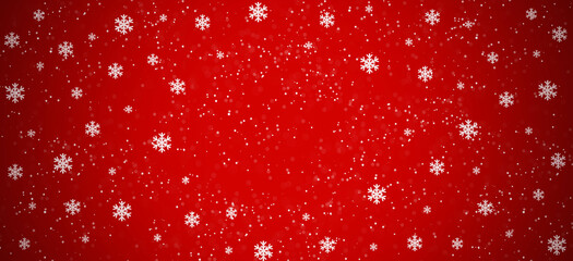 Christmas snowy winter design. Snow red background.  Blurred background