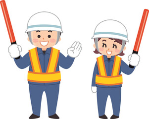 誘導する警備員　ヘルメット　若者