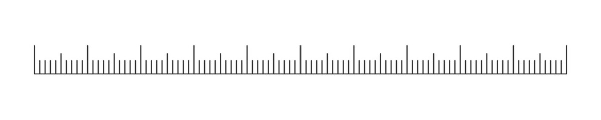 Scale template of ruler, tape or thermometer tool. Horizontal measuring chart. Distance, height or length measurement of math, sewing, meteorological instrument. Vector graphic illustration