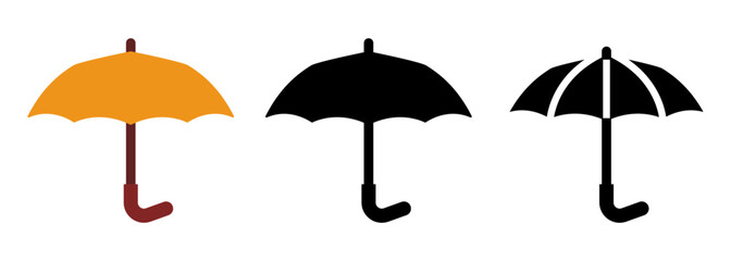 Umbrella icons. Black and orange umbrellas. Vector clipart isolated on white background.	