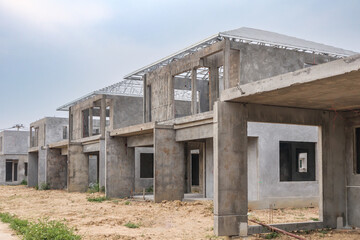 construction residential new house with prefabrication system in progress at building site