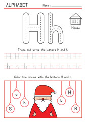 Christmas Santa - Tracing, Writing, and Coloring Alphabet H