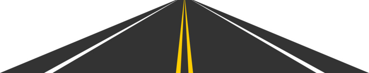 Perspective view of road going far away. Empty highway with marking stretching into distance. Travelling, trip, forward movement, future concept. Vector flat illustration © vikusha_art