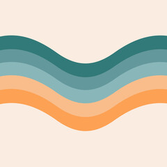 Simple retro style waves pattern illustration with pastel orange, orange, blue and turquoise stripes decoration on pinkish background - 550649742