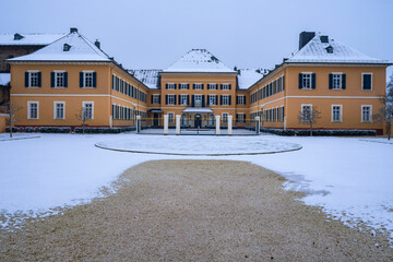 View of the facade of Schloss Johannisberg/Germany in winter - Powered by Adobe