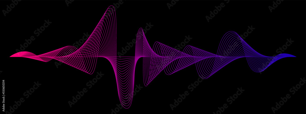 Aufkleber vector wave dynamic music lines. blue-violet abstract lines. sound waves on a black background for y