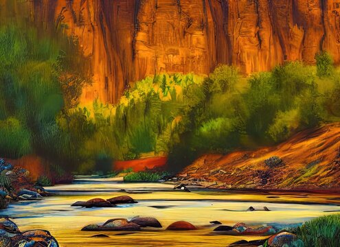 Shoshone River Scene Artist Depiction