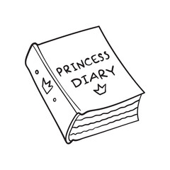 Isolated vector illustration of the princess diary. Cute thin line icon for design, cover etc.