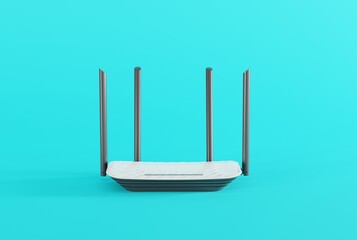 Internet router on a light background. The concept of using the internet, data transfer. Internet speedup, internet provider. 3D render, 3D illustration.