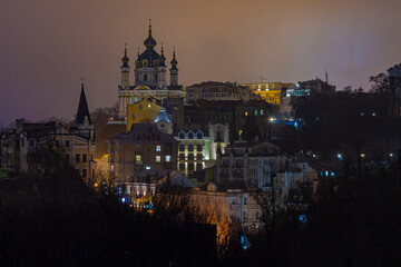 Night view on the church and old town
