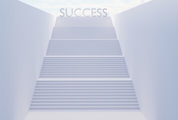 Fototapeta premium Stairs with the word SUCCESS on top. The concept of achieving success after climbing, business and finance, social issues. 3D render, 3D illustration.